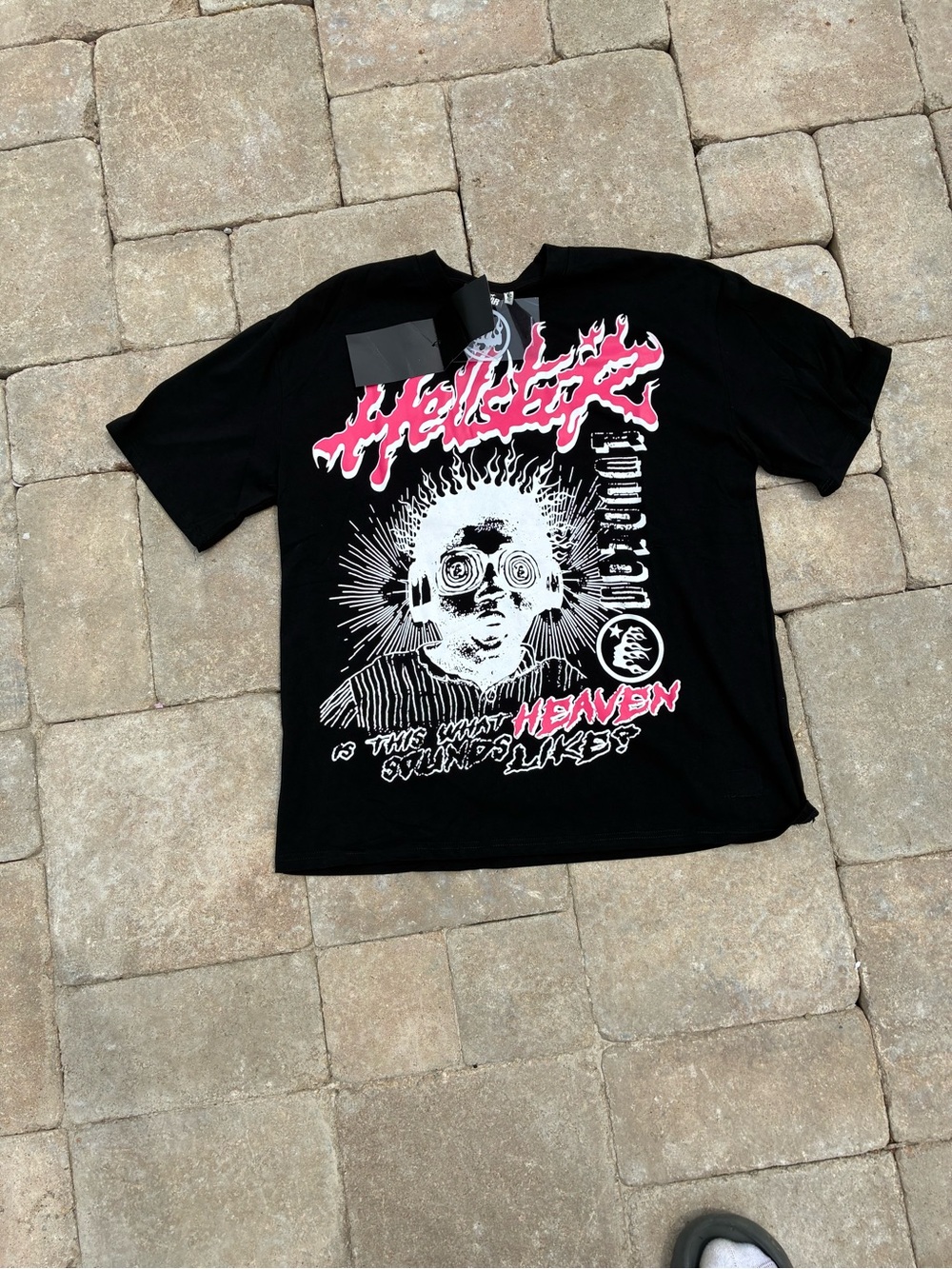 Kids Black Graphic Tee with Pink & White Print